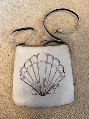 Brighton White Leather Crossbody with Brown Shell Print